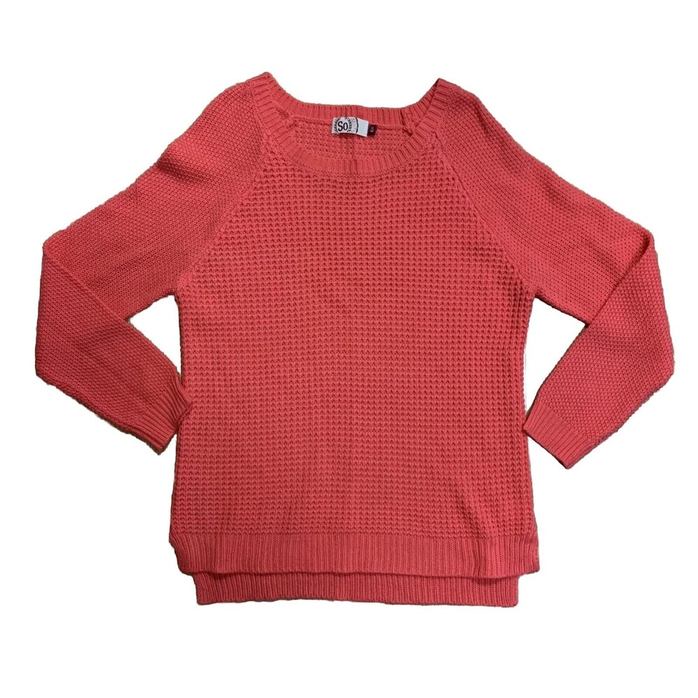 SO Women's Melon Orange Long Sleeve Sweater Size XL Raglan Sleeves